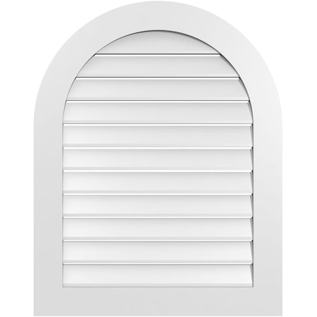 Ekena Millwork Round Top Surface Mount PVC Gable Vent: Functional, w/ 3-1/2"W x 1"P Standard Frame, 30"W x 38"H GVPRT30X3801SF
